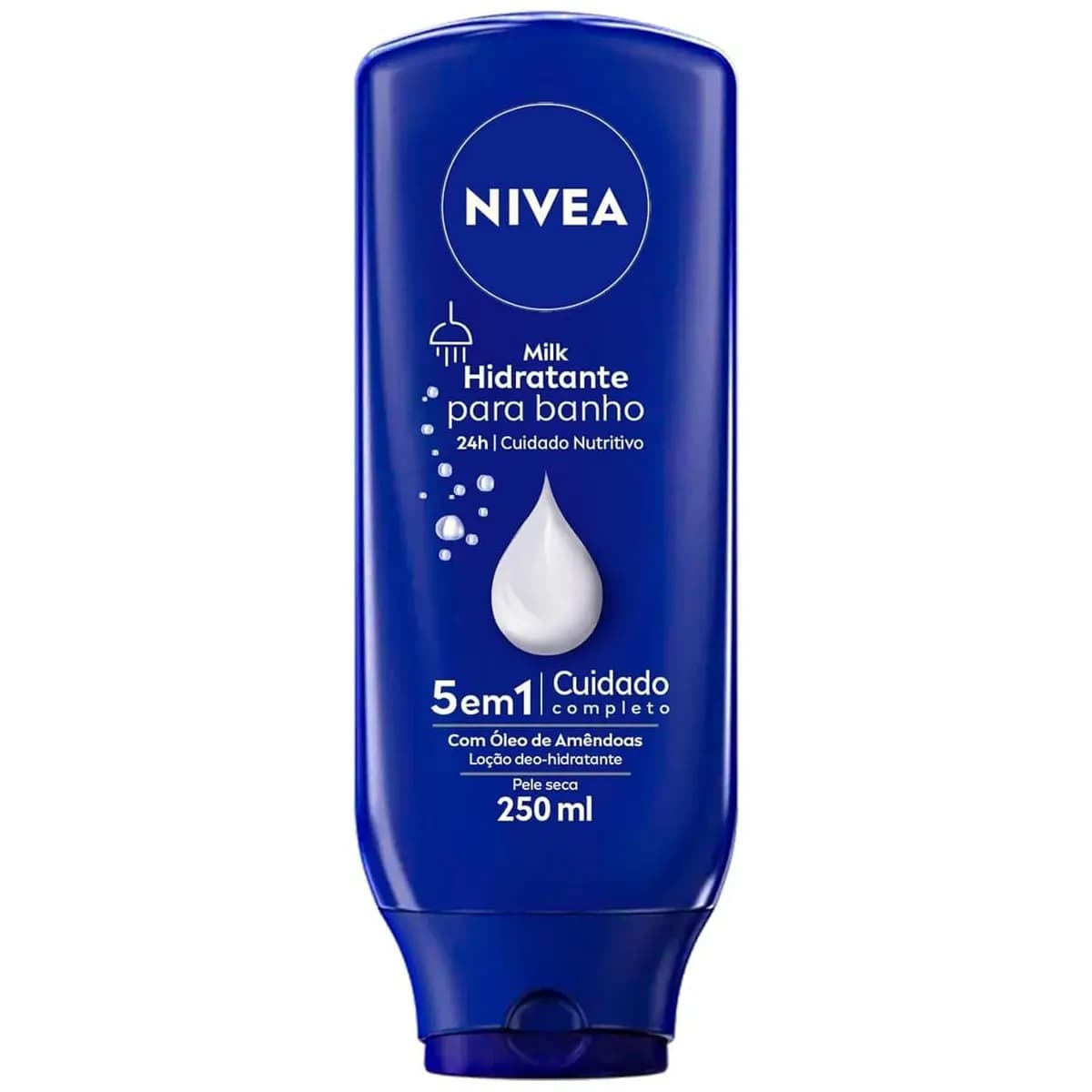 NIVEA Hidratante para Banho Milk 250ml, Cuidado Nutritivo 24h, Uso no Banho, Óleo de Amêndoas, Sensação de Maciez, Pele Seca