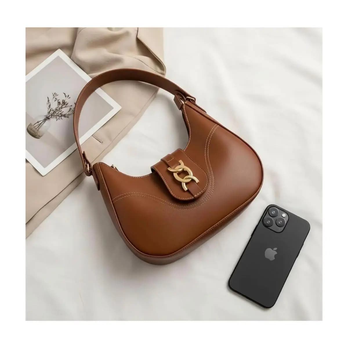 Bolsa Feminina Lunna Luxo Com Metais Dourado Elegante Moderna De Ombro