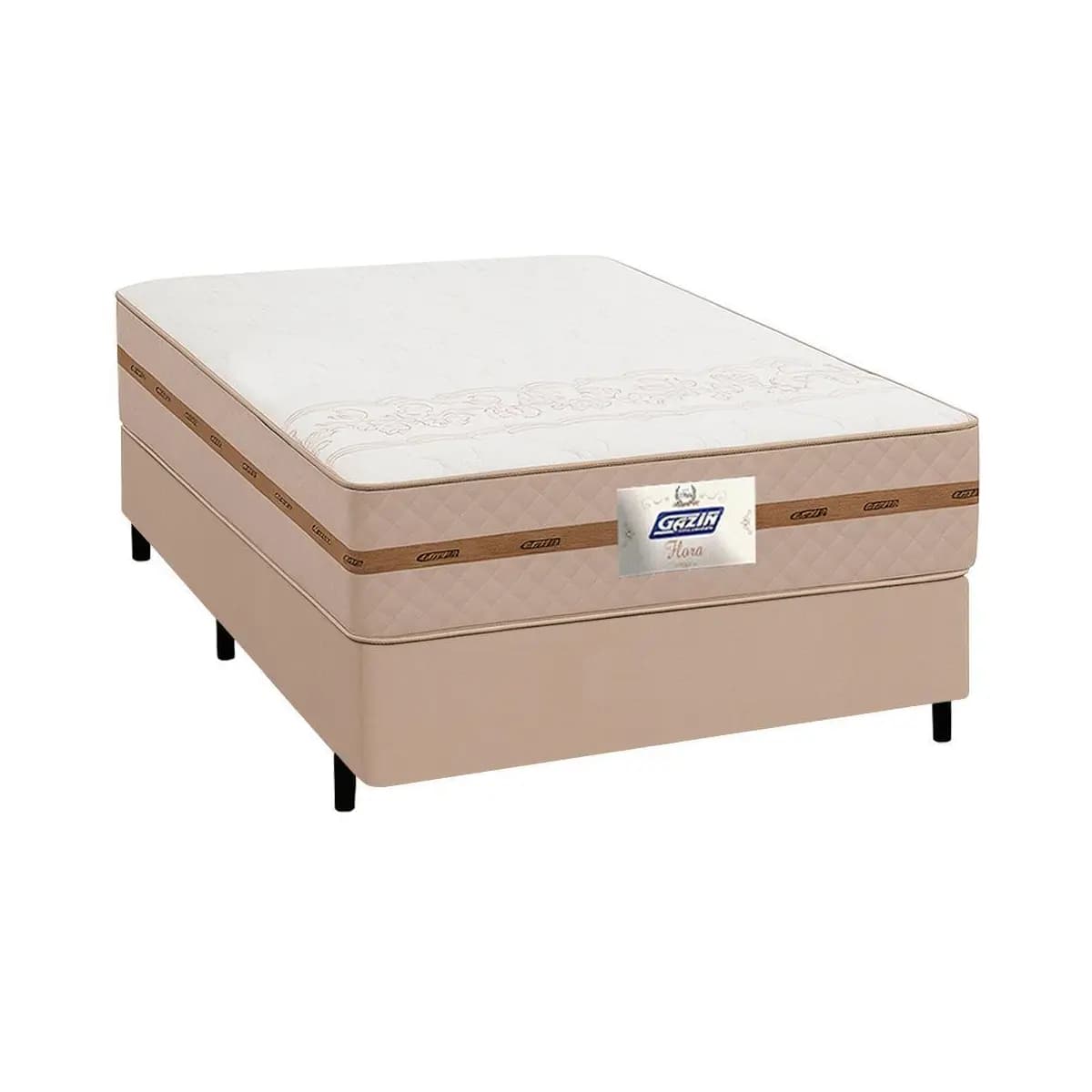 Cama Box Casal Colchão Molas Flora Bege 138x188x58cm