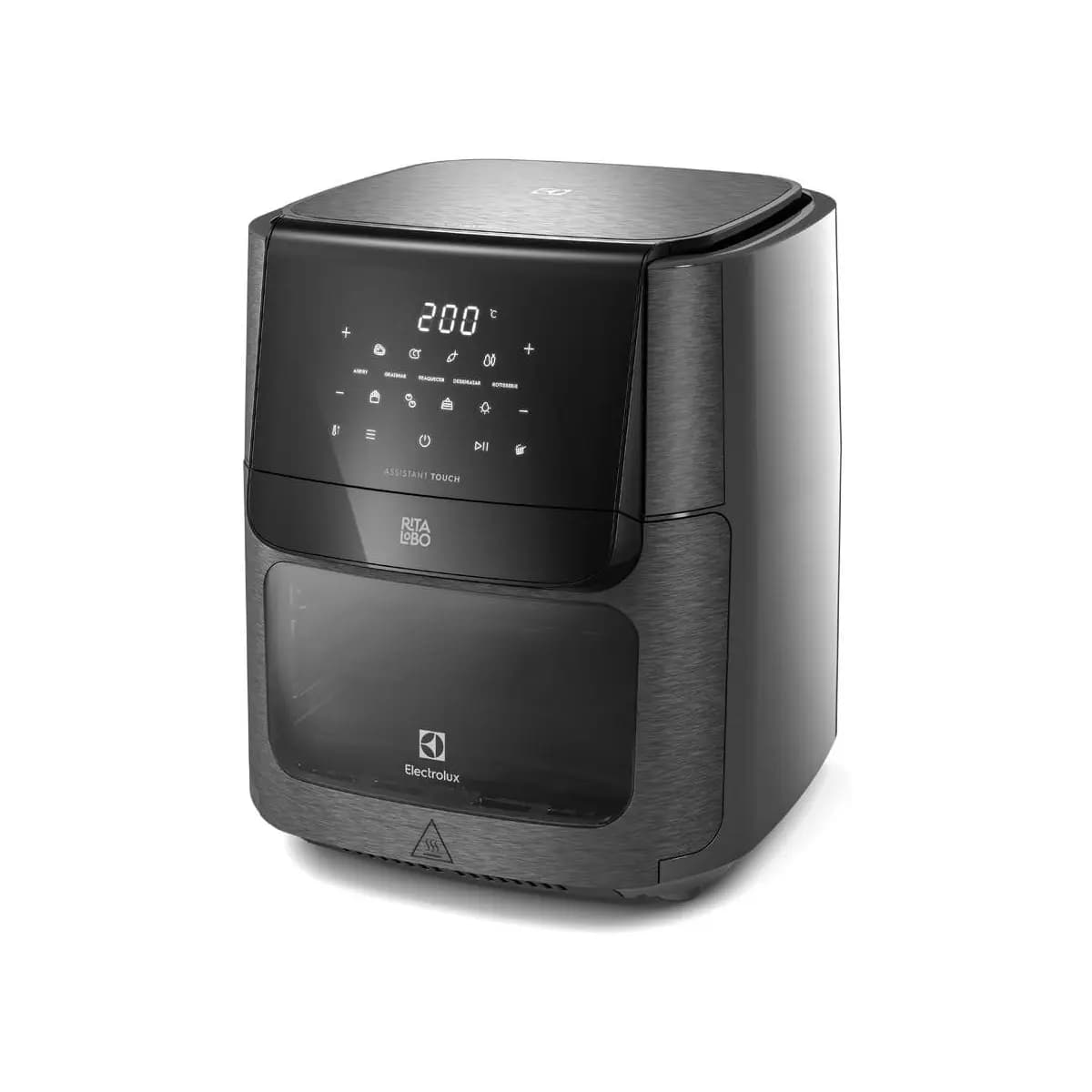 Electrolux Air Fryer Forno 5 x 1 12L 1700W Digital Espeto Giratório 2 Bandejas Antiaderentes 10 funções 7 Receitas aviso sonoro Fritadeira Elétrica sem Óleo Forno Bancada EAF90 Grafite 127V
