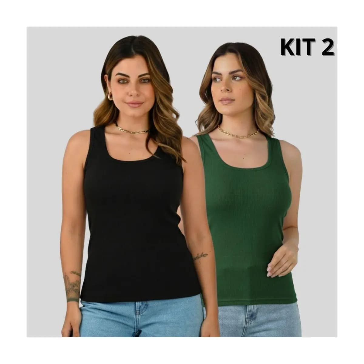 Kit 2 Blusa Regata Feminina Ribana Look Moderno e Casual