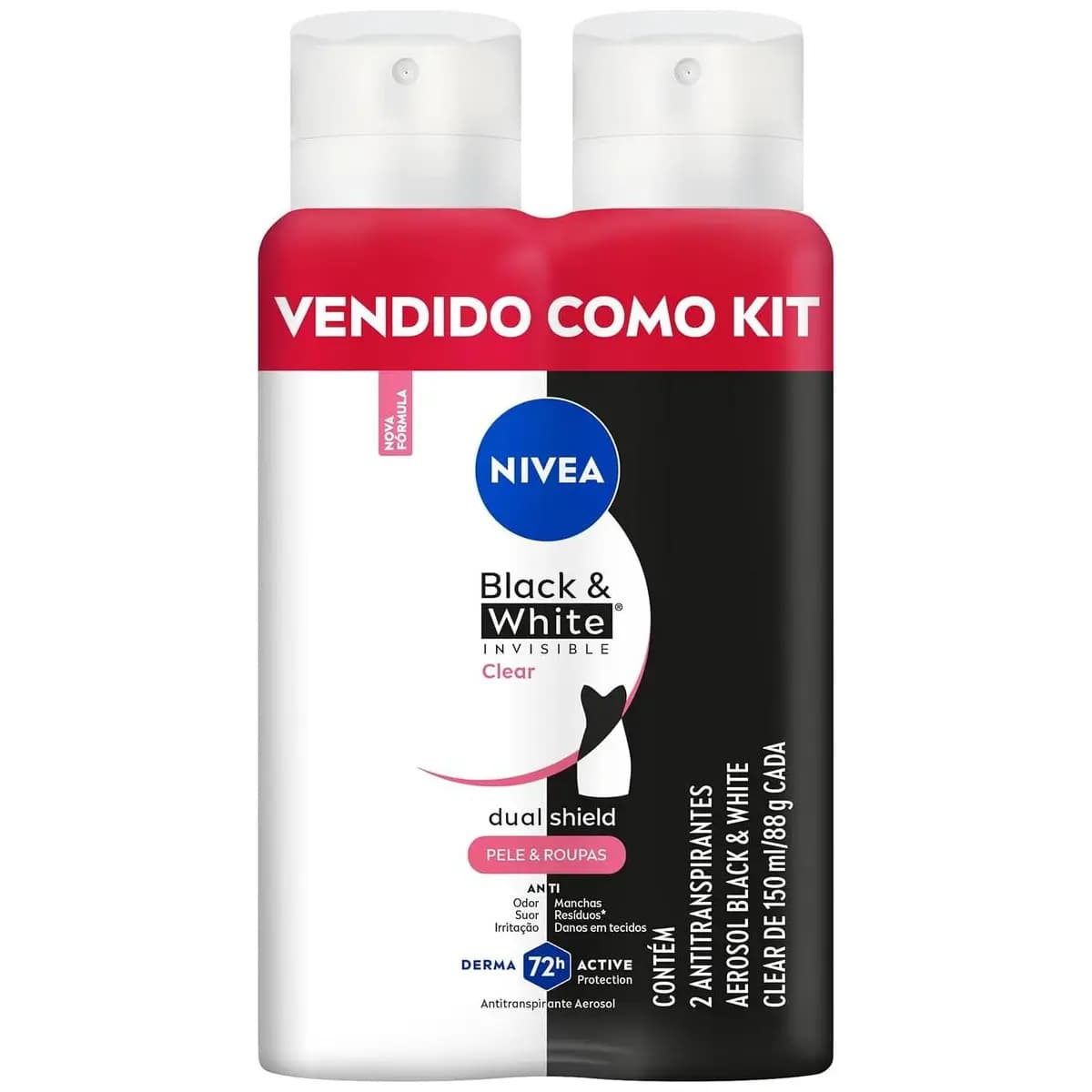 NIVEA Kit Desodorante Aerossol Black & White Clear 150ml - 2 Unidades, Nivea, pacote de 2