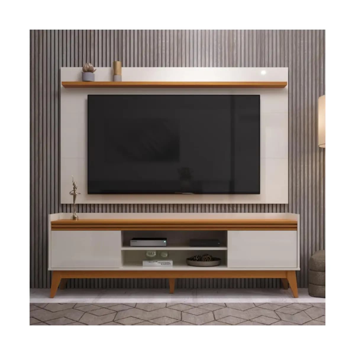Rack Com Painel Para TV Até 70 Polegadas Detalhe Ripado Astúrias 180 cm