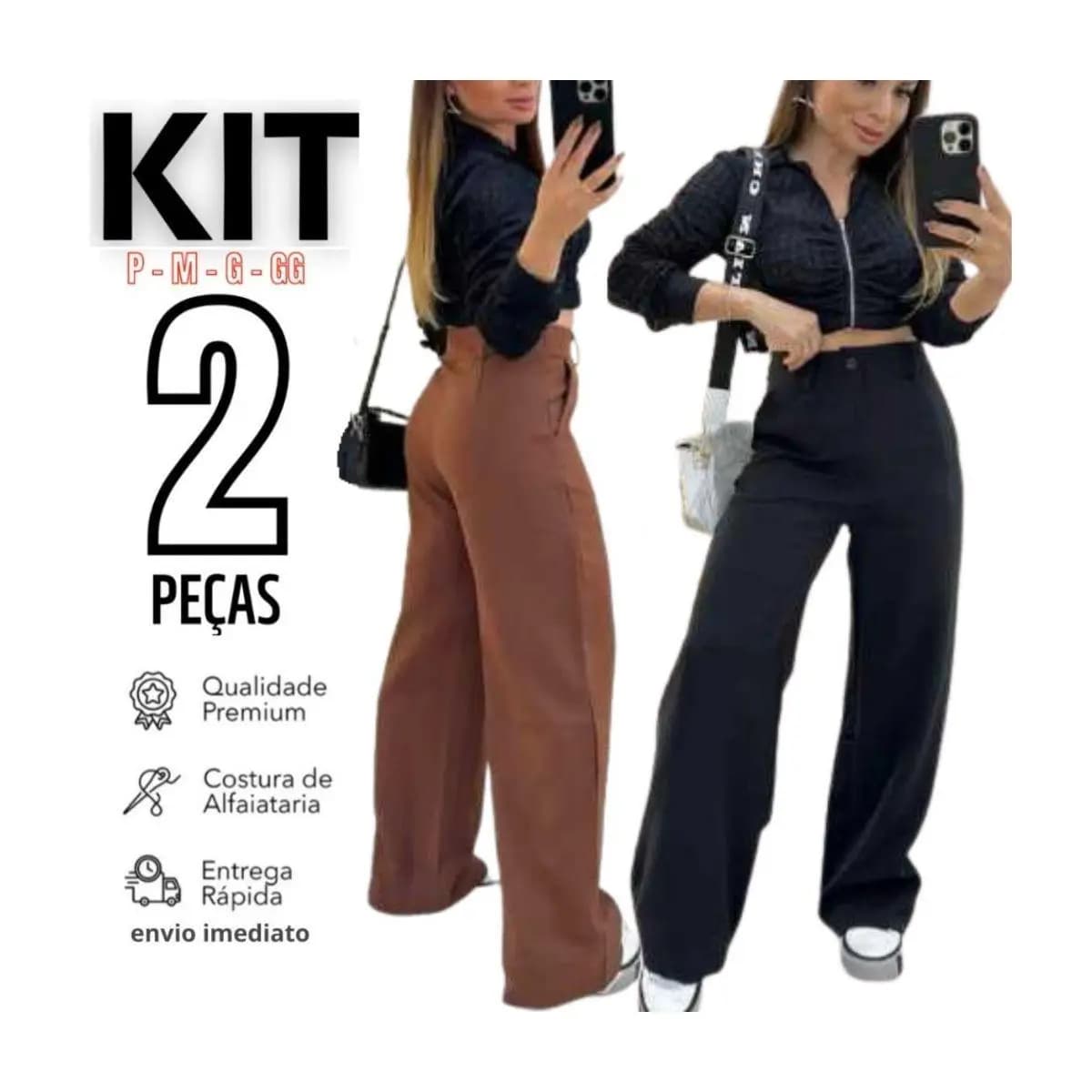 Kit 2 Calça Alfaiataria PREMIUM Cintura Alta Com Bolso PROMOÇÃO