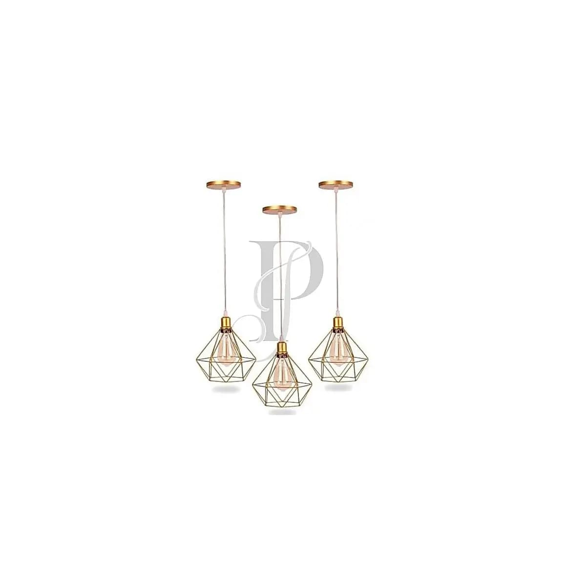 Kit 3 Pendente Aramado Diamante Luminária Lustre Teto Retro Industrial