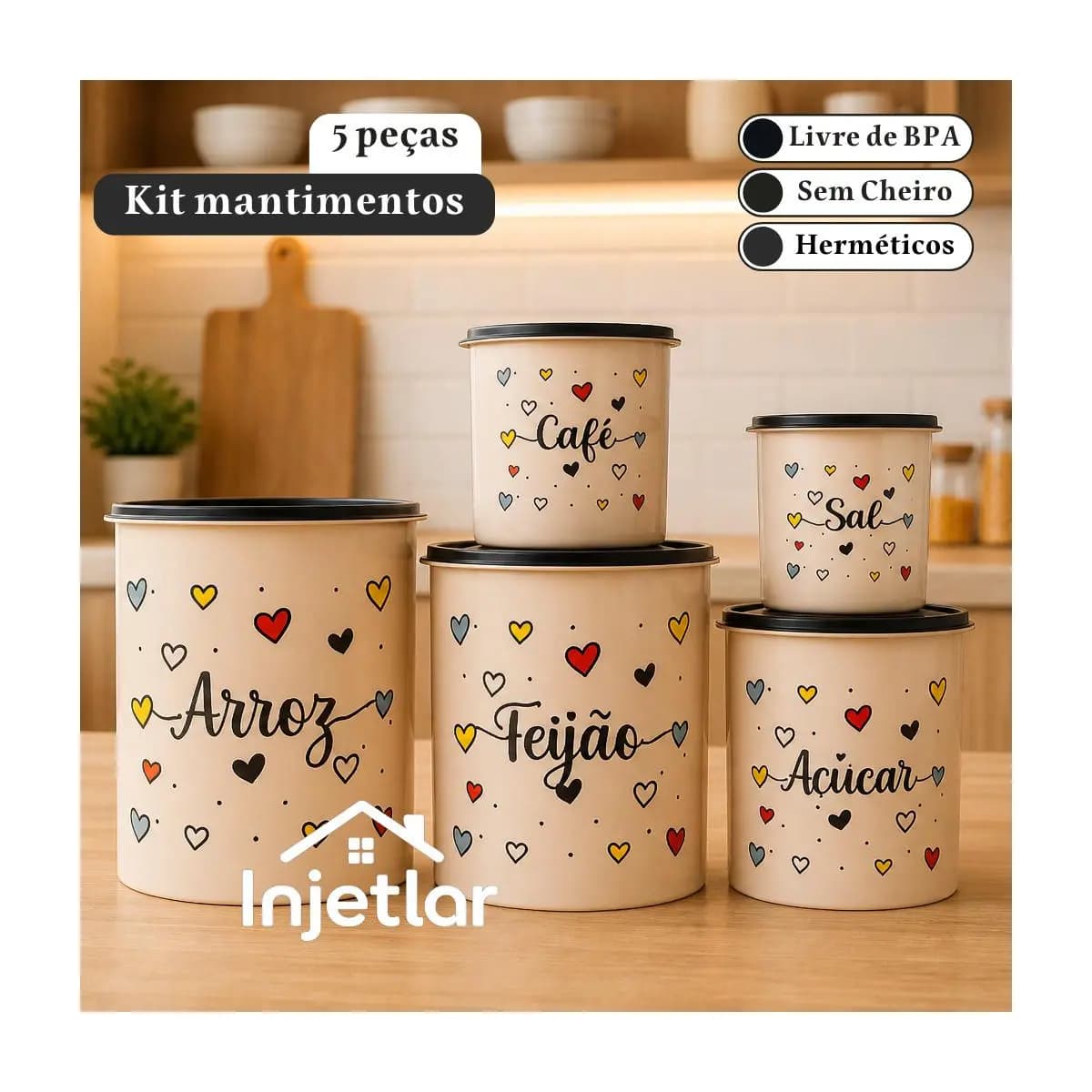 Kit potes mantimentos cozinha com 5 peças para armazenar alimentos