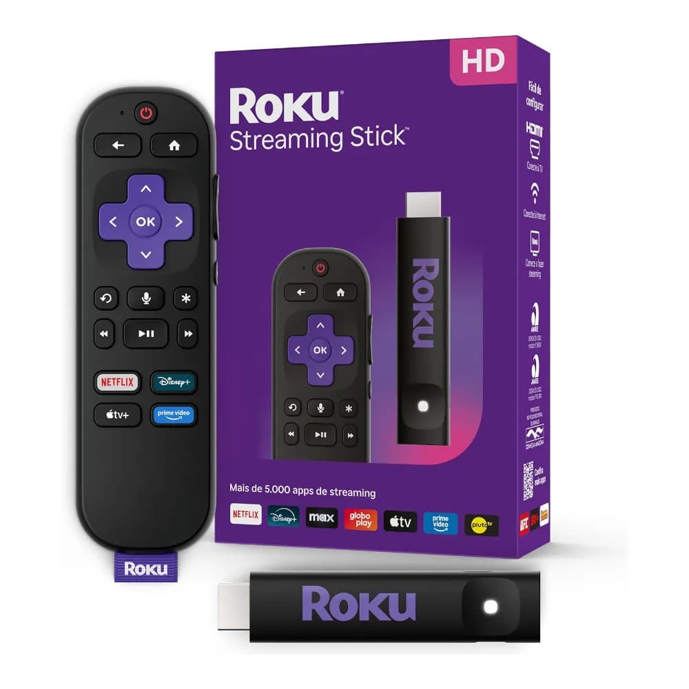 Roku Streaming Stick HD 2025 | Dispositivo de streaming para TV HD/FHD com controle remoto por comando de voz compatível com Alexa, Siri e Google