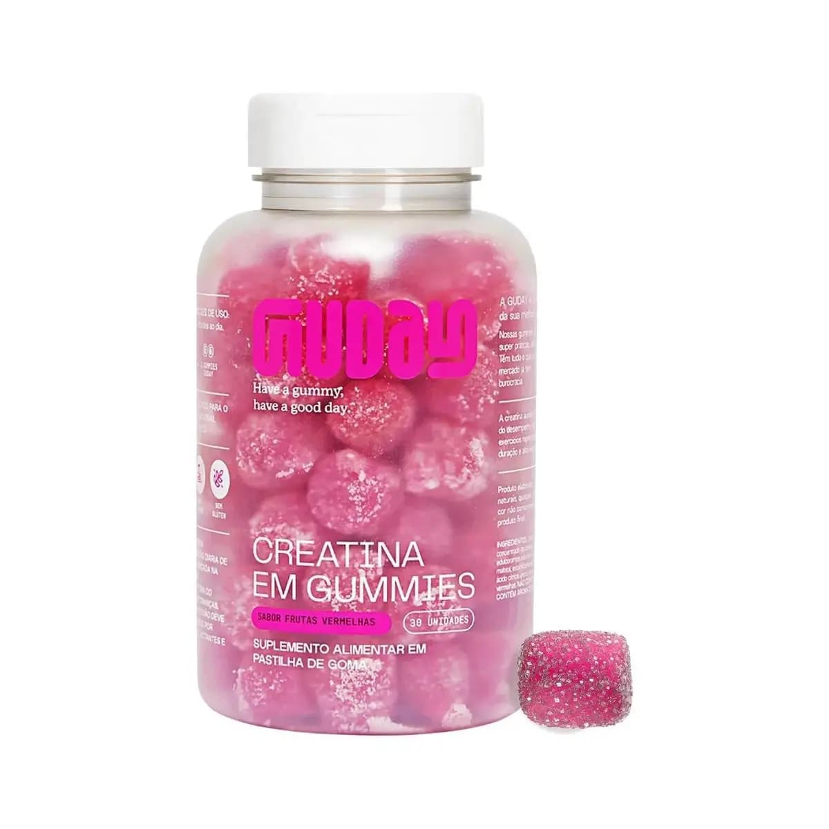 Guday Creatina Mastigável – 30 Unidades – Sabor Frutas Vermelhas, Suplemento Alimentar 1,5g, Sem Lactose e Glúten