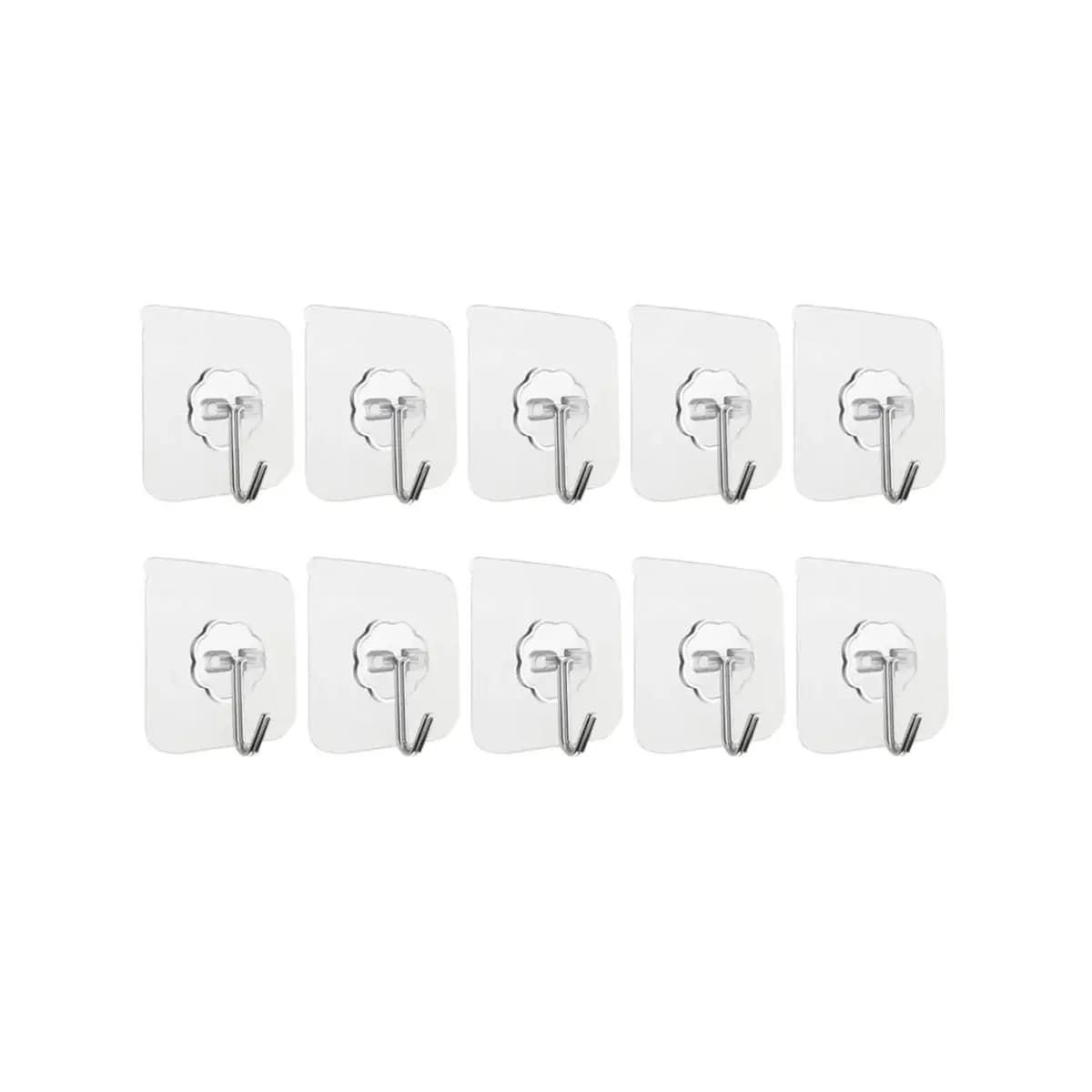 Kit 10 Ganchos Adesivo Transparente Quadro Parede Sem Furos Para Cozinha Multiuso