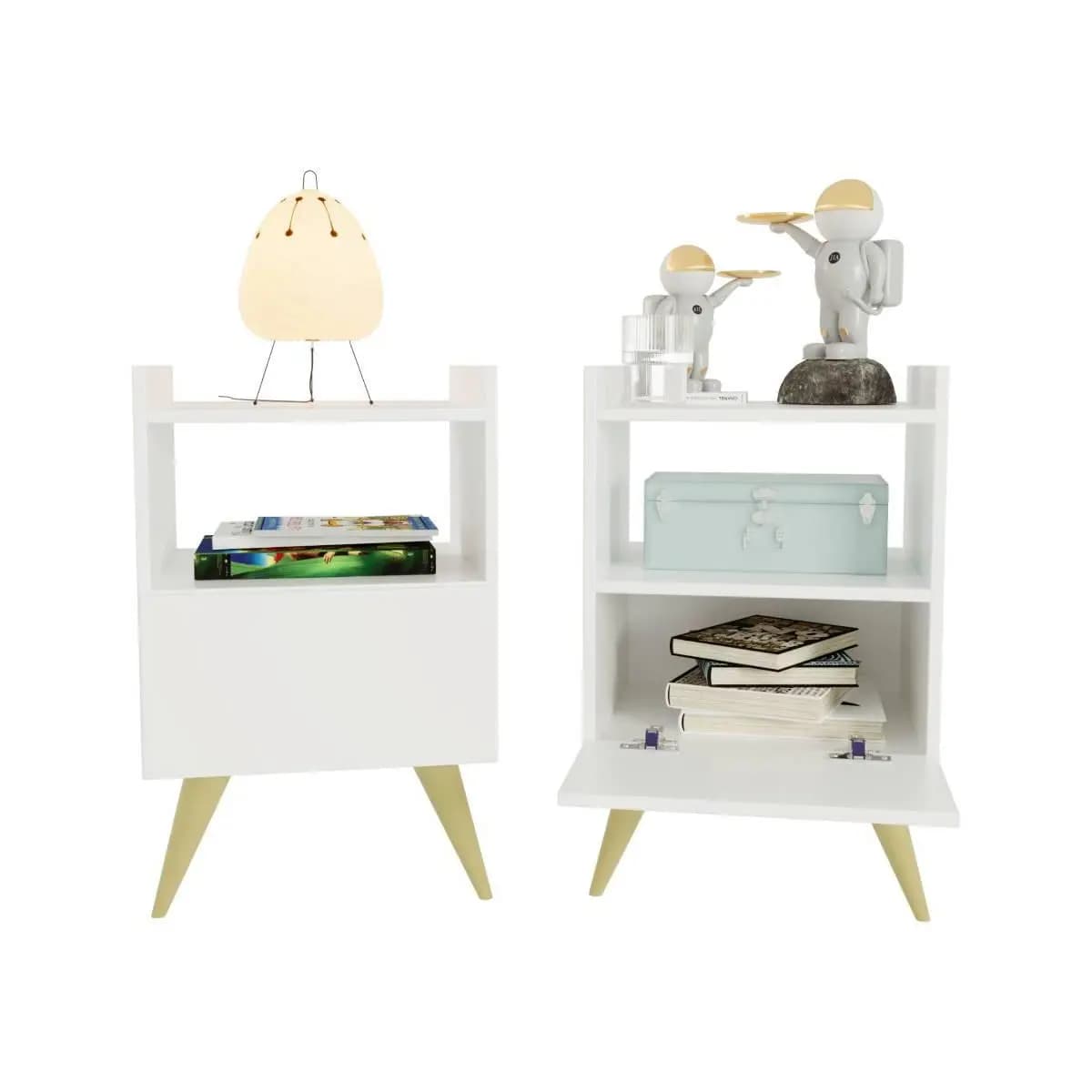 Kit 2 Mesa de Cabeceira Com Porta Nicho Quarto Casal Decoração Retro Fontana