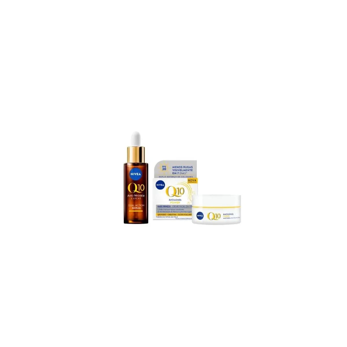 KIT NIVEA Q10 Sérum Antissinais Expert Dupla Ação 30ml + NIVEA Creme Facial Antissinais Q10 Power Dia FPS 30 50g