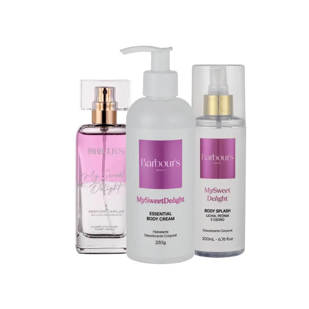Kit Body Splash Hidratante Corporal Perfume Capilar My Sweet Delight Barbour's Beauty
