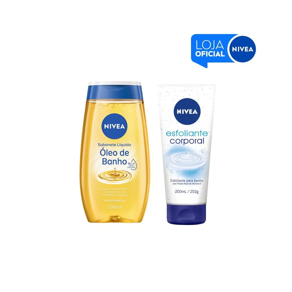 KIT NIVEA Sabonete Líquido Óleo de Banho 200ml + Esfoliante Corporal Para Banho 200ml