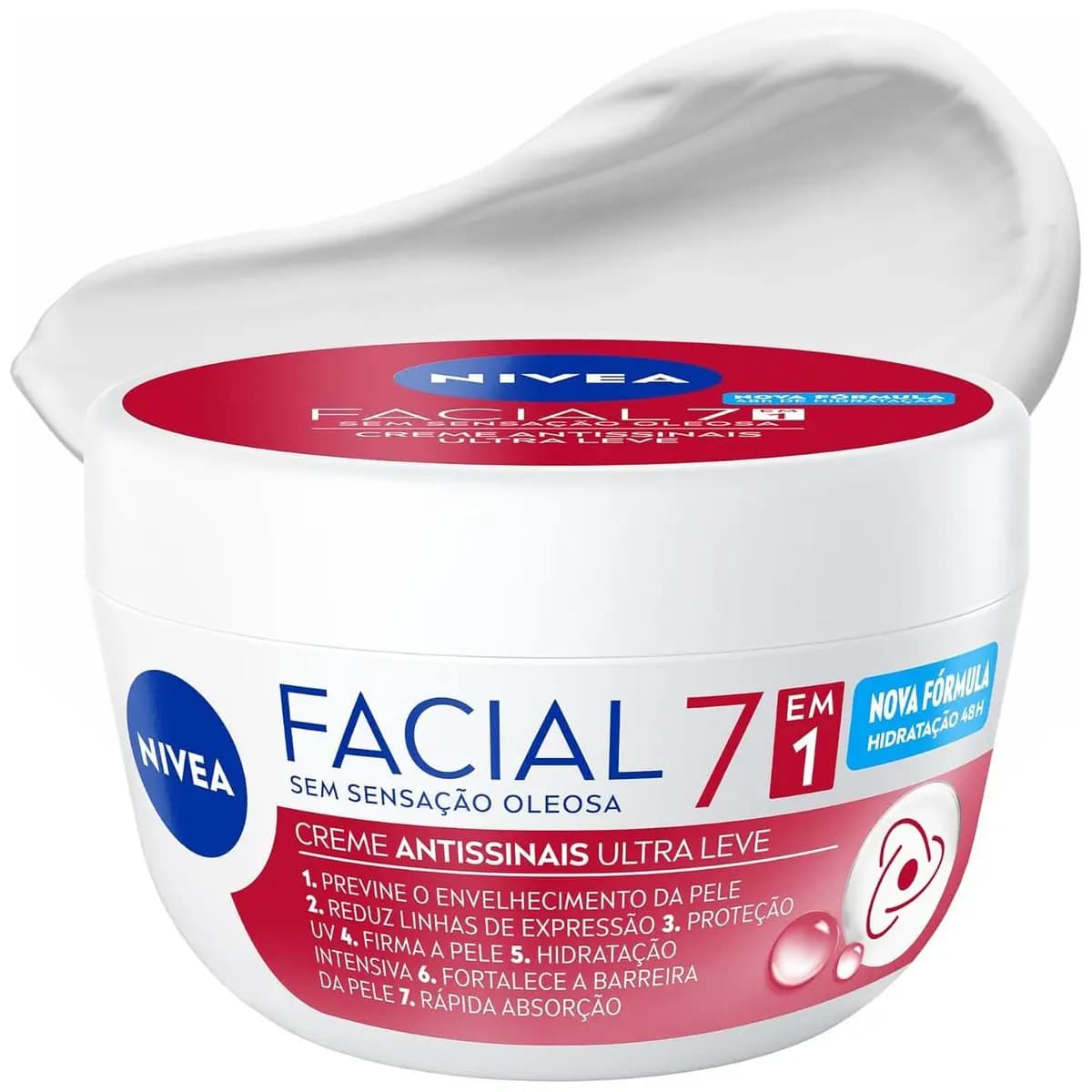 NIVEA Creme Facial Antissinais Ultraleve 7 em 1 100g, Previne Envelhecimento, Reduz Linhas Finas, Hidratação 48h, Antioxidantes, Cuidado Facial