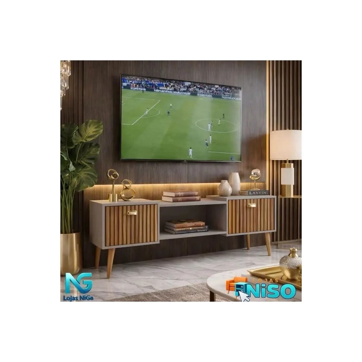 Rack Bancada com pés 1.20 Life e Vegas 0.90 com 2 Portas Moderno Parede TV Até 50Pol - LANÇAMENTO