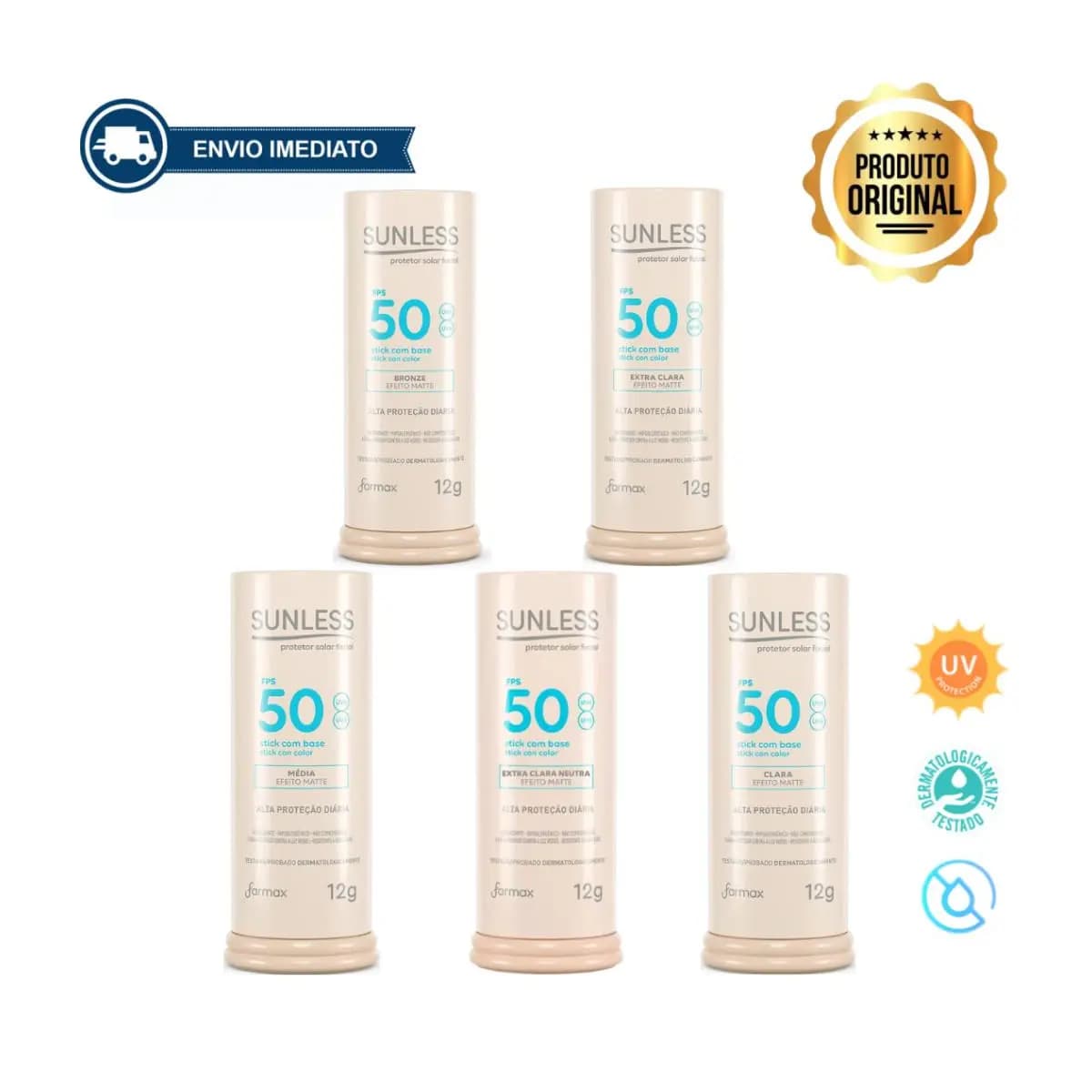 Protetor Solar Facial com Base em Bastão FPS 50 Efeito Matte Sunless Stick Envio Imediato
