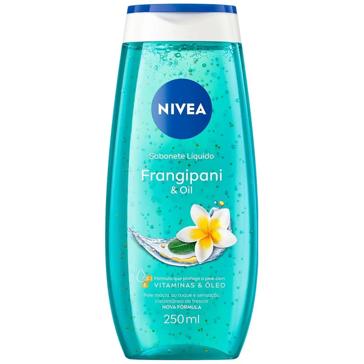 NIVEA Sabonete Líquido Frangipani & Oil 250ml, Limpeza Corporal, Pele Macia, Óleos e Vitaminas, Equilíbrio com o pH, Sensação Refrescante