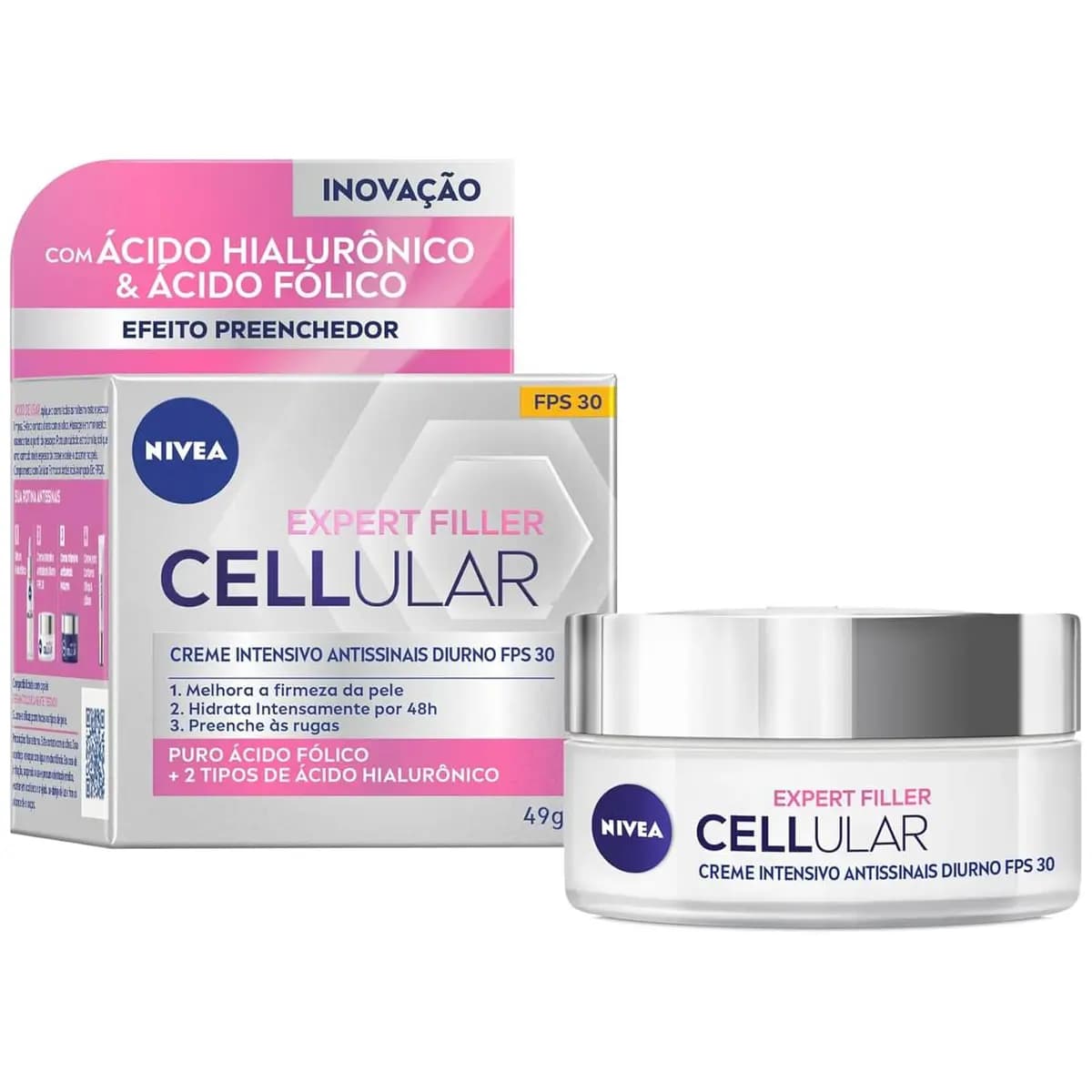 NIVEA Creme Facial Antissinais Cellular Filler Dia FPS 30 49g - Combate sinais de cansaço, reduz rugas e linhas de expressão promovendo firmeza e elasticidade na pele