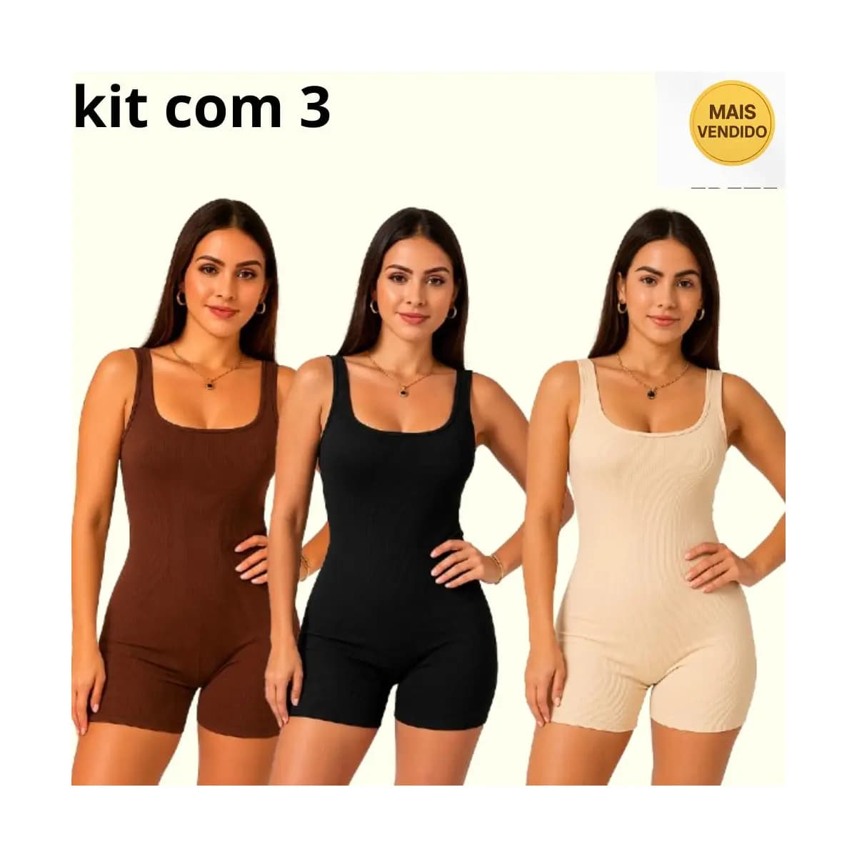 Kit 3 Macaquinho Feminino Academia Canelado Ribana Versátil Estiloso