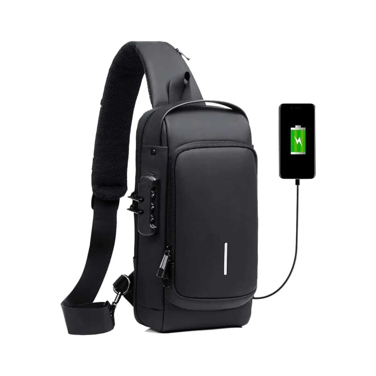 Mochila Transversal Masculina Mochila Feminina Unissex com cadeado à prova d água anti-roubo bolsa com porta de carregamento USB bolsa de ombro Impermeável Premium