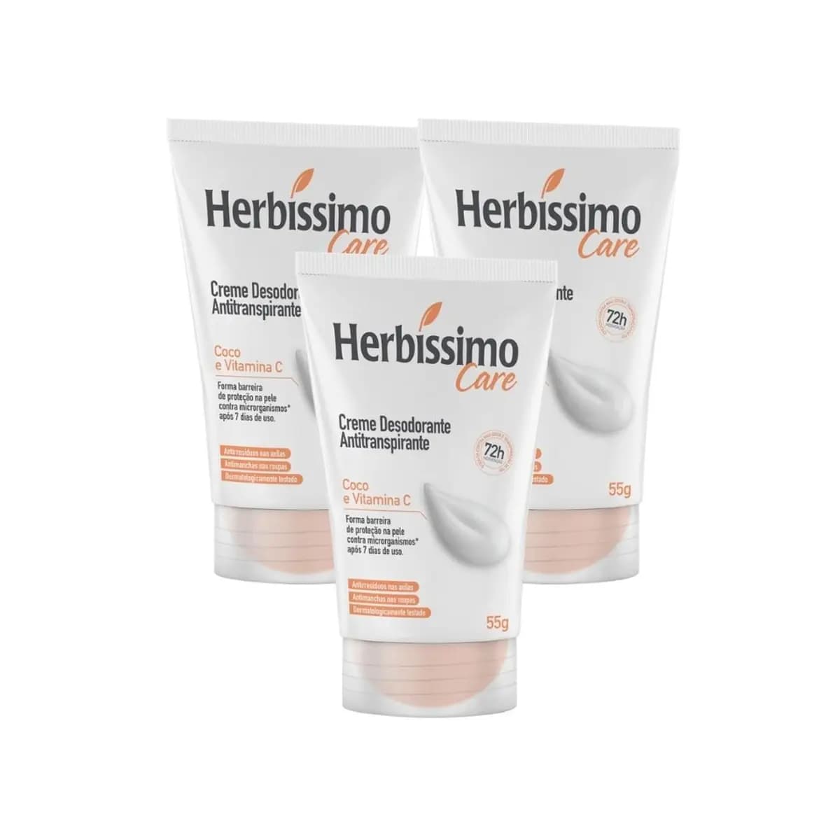 Kit Creme Desodorante Antitranspirante Herbíssimo Bisnaga Care Coco E Vitamina C 55g (3 unidades)