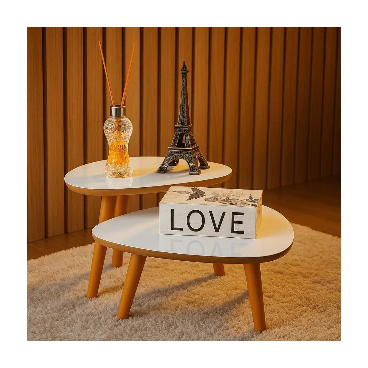 Conjunto 2 Mesas De Centro Francie Com Pés Plástico PVC Caramelo Para Sala De Estar Decorativa Elegante