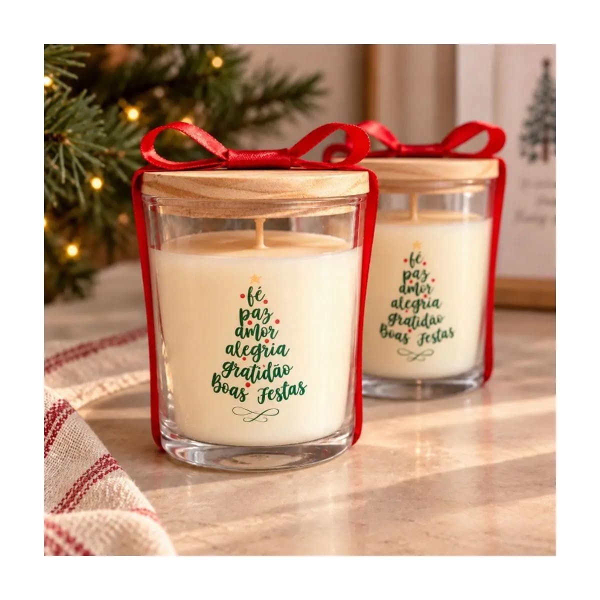 Lembrancinha de Natal vela aromática no saquinho de organza
