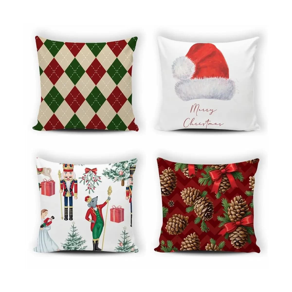 Kit 4 Capas de Almofada Natal Decoração Natalina Estampa Papai Noel