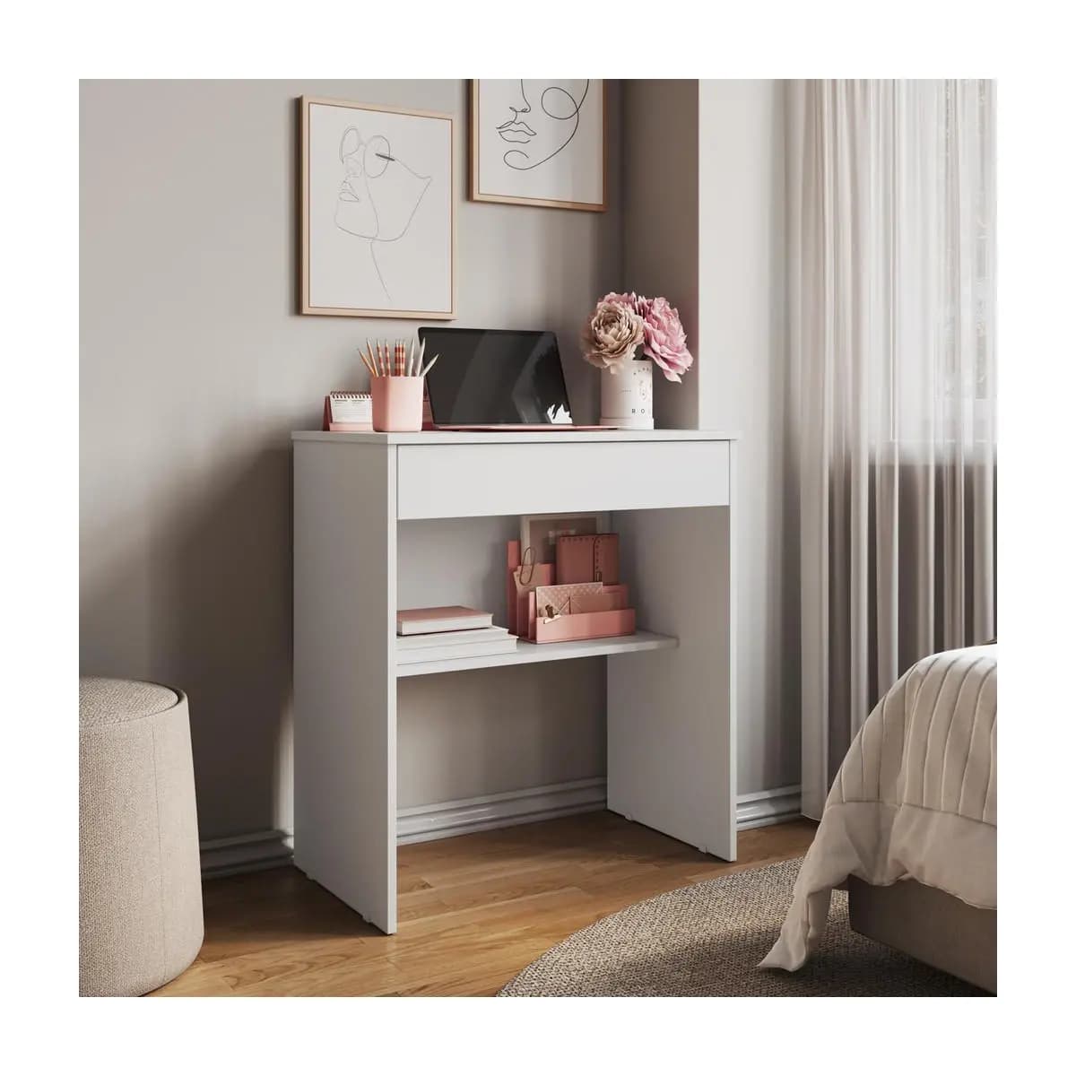 Escrivaninha Compacta E Charmosa Com Gaveta Ideal Para Home Office E Estudos