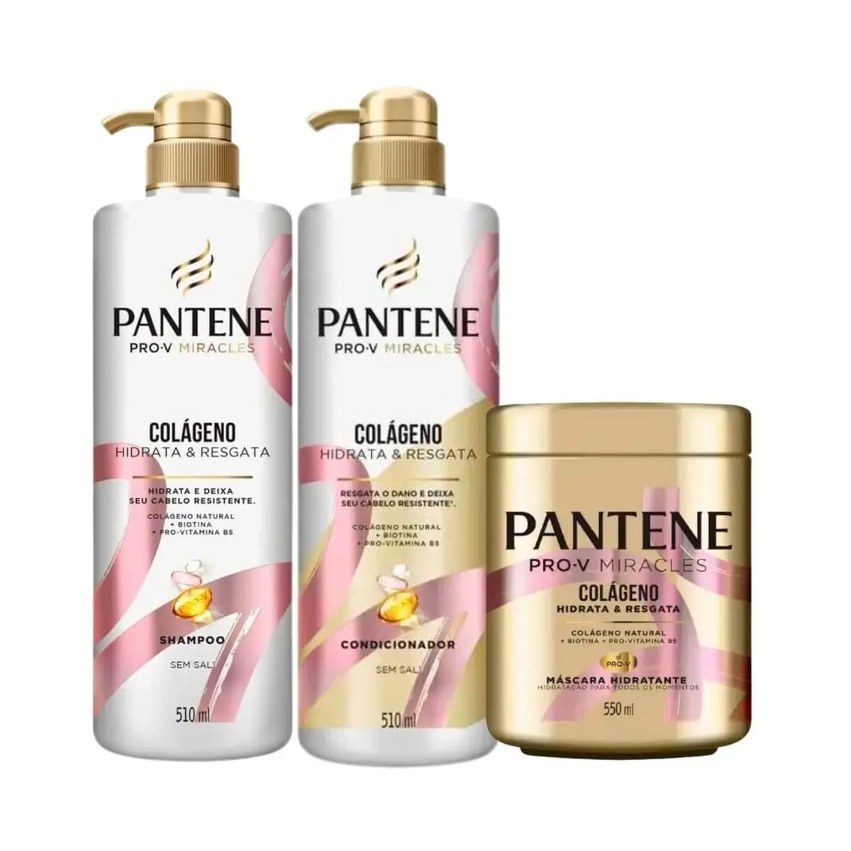 Kit Pantene Shampoo 510ml, Condicionador 510ml e Máscara Colágeno 550ml