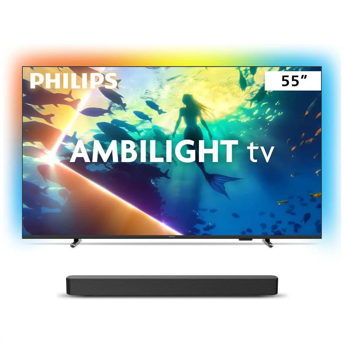 Philips Smart TV Ambilight 55" 4K, 55PUG8100/78 + Soundbar TAB4000, Aparelho de Áudio para TV, Bluetooth, HDMI ARC e USB