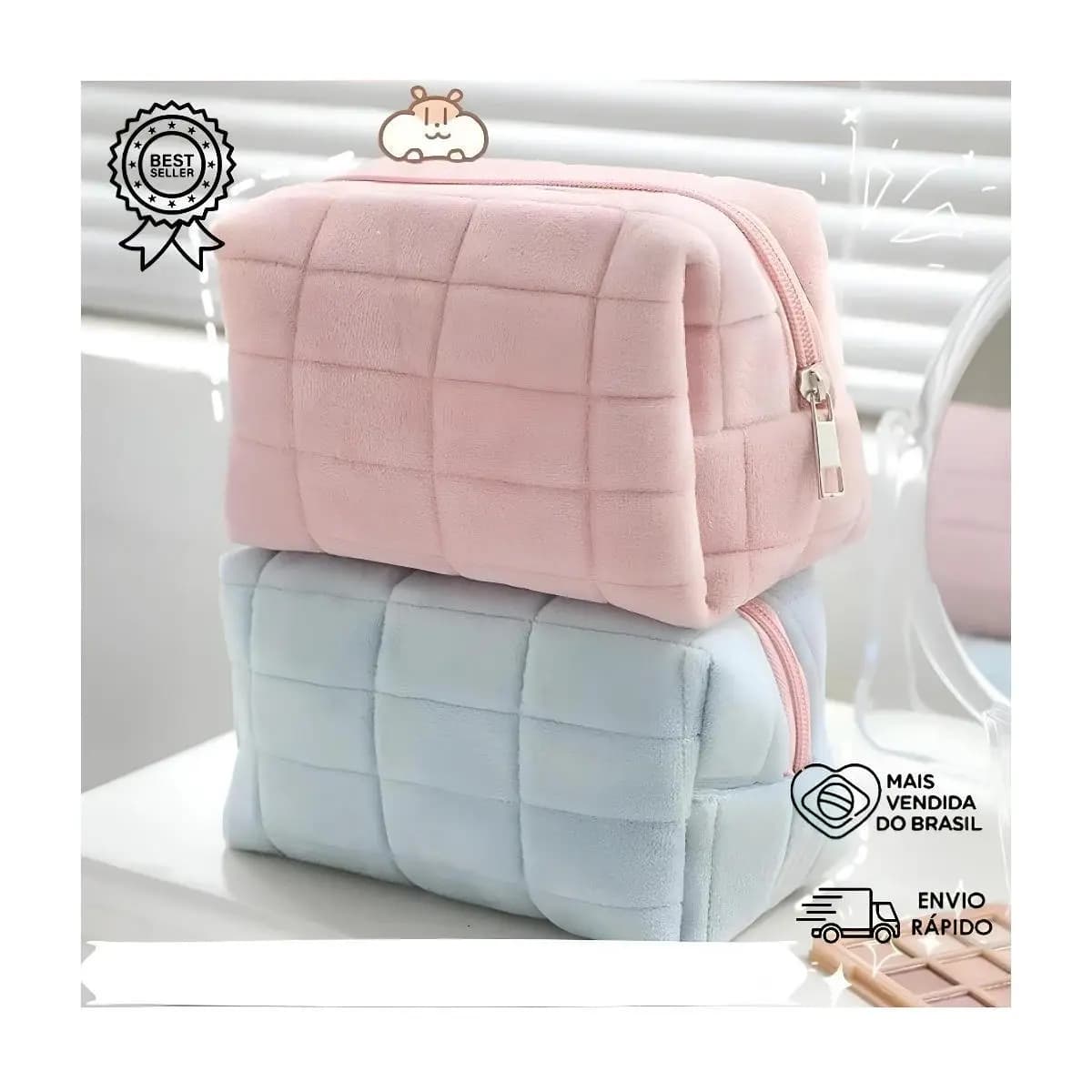 Necessaire/Estojo/Bolsa Multiuso Organizador para Maquiagem/ Escolar Forma de Travesseiro e Grande Capacidade Cosmética