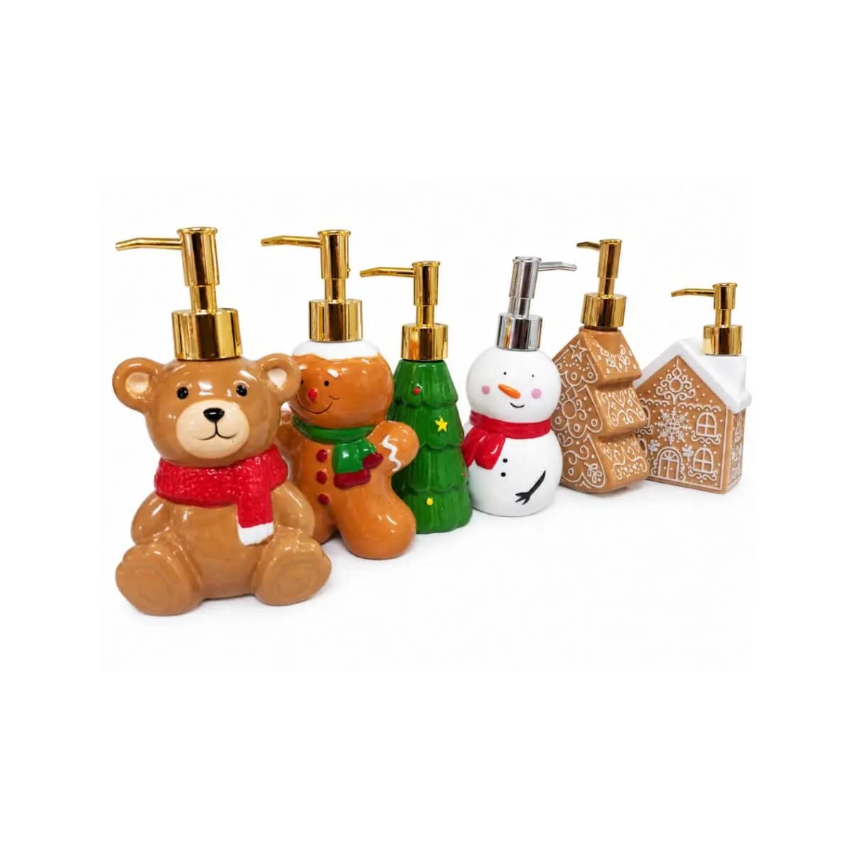 Porta Sabonete Líquido de Natal em Cerâmica Decorativa para Banheiro e Lavabo