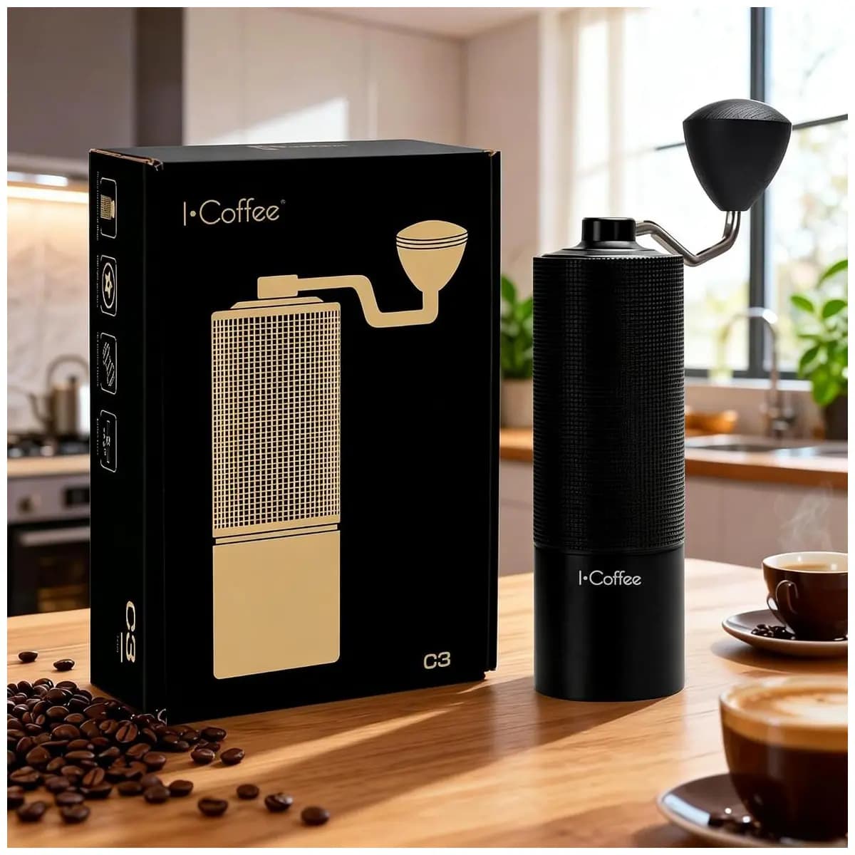 iCoffee C3S Moedor de Café Manual, Núcleo de Moagem CNC, 20 g | Moedor de Café Inox com Manivela (Preto 20g)