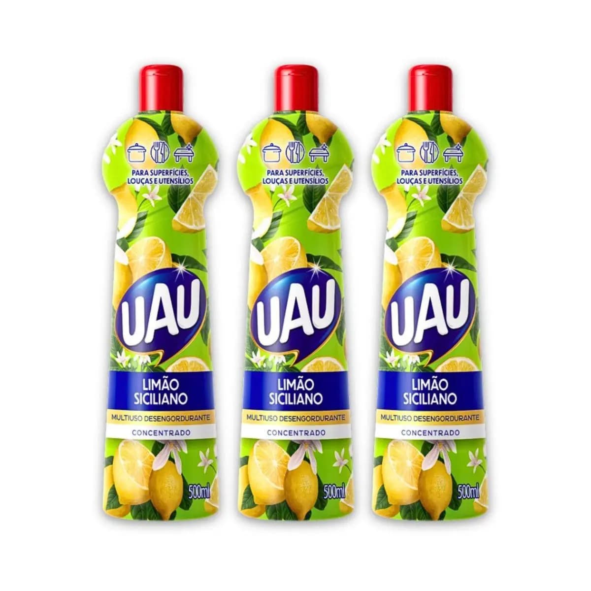 Kit 3un Multiuso 500ml Limão Siciliano Uau Superfícies e Utensílios