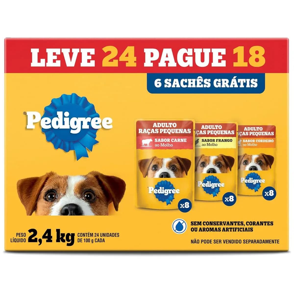 Pack Ração Úmida Pedigree Sachê Carne/Frango/Cordeiro para Cães Adultos de Raças Pequenas - Leve 24 Pague 18