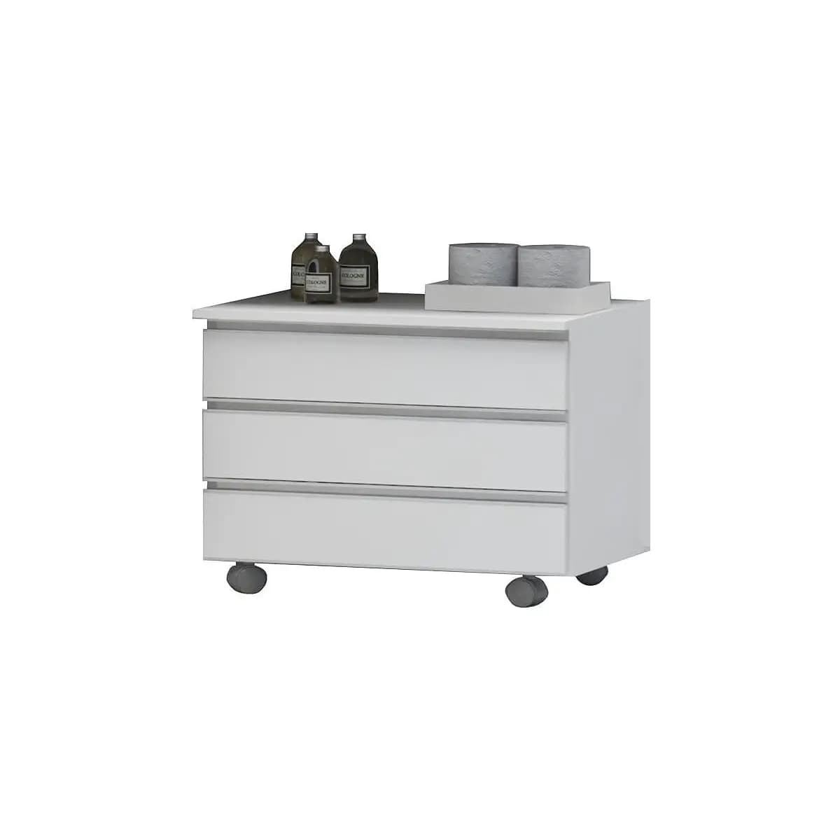 Gabinete Banheiro JOIA 60cm Rodinhas Puxador Aluminio Branco Inteiro