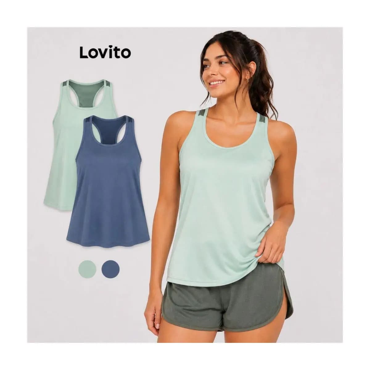 Lovito Kit 2 Regatas Esportivas Feminina com Decote Nadador Contrastante PKB1279BRL1309