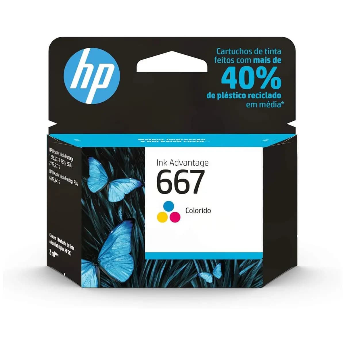 Cartucho de Tinta HP 667 Colorido Original (3YM78AB) Para Impressora Deskjet 2376, 2776, 6476, 5076, 5276