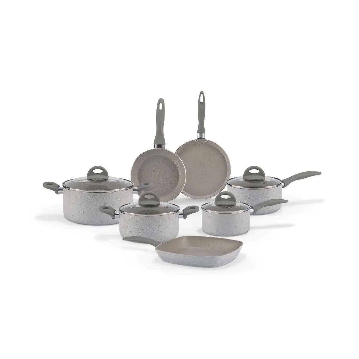 Jogo de Panelas Brinox Antiaderente Ceramic Life - Marble Blend com Indução - Cinza Claro