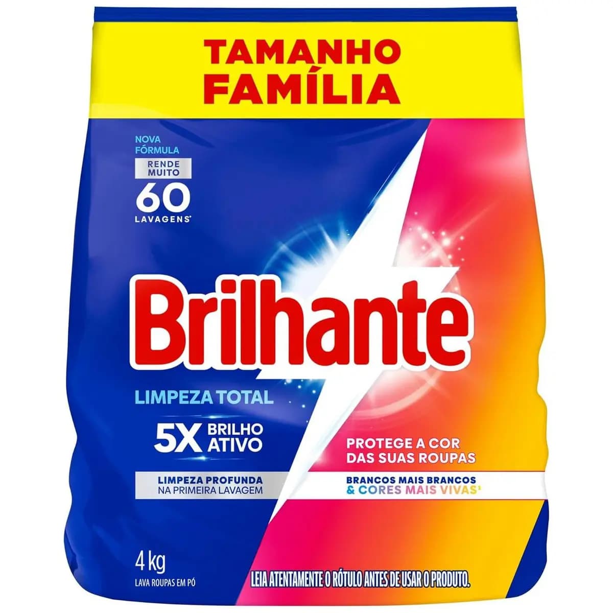 Brilhante Lava-Roupas Em Pó Roupas Brancas E Coloridas Limpeza Total Pacote Tamanho Família 4 Kg (Pacote De 1)