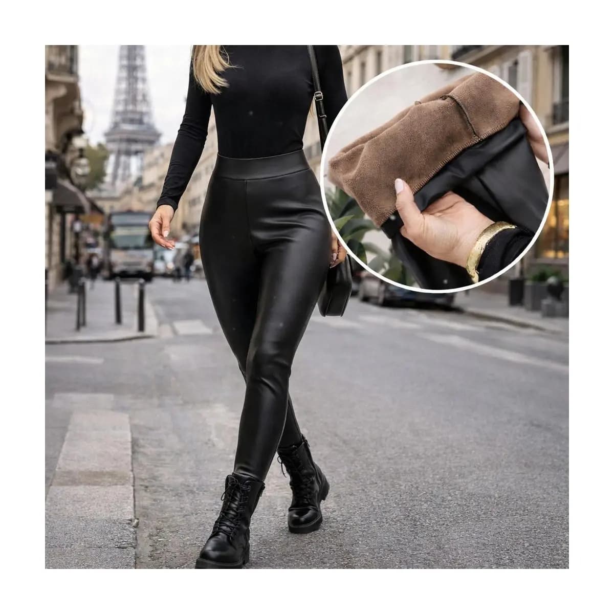 calça preta anos 80,Legging de Couro Plus Size com Forro Peluciado Inverno Quente e Modeladora