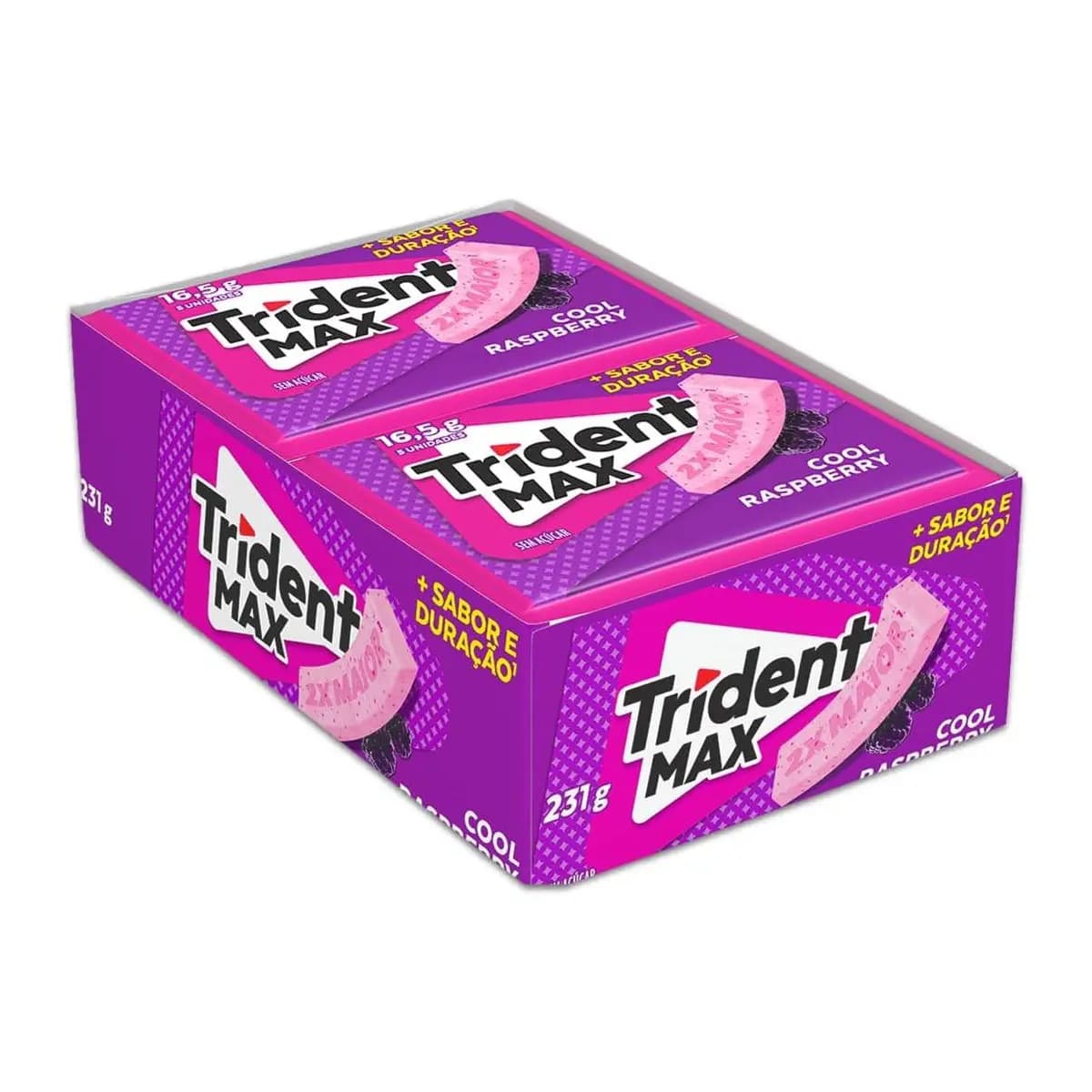 Chiclete Trident Max Cool Raspberry Sem Açúcar - Caixa com 14 unid. de 16,5g