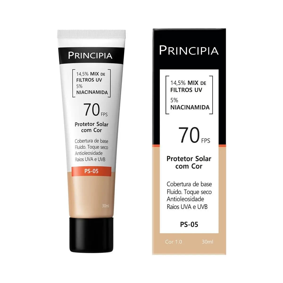 Principia Protetor Solar PS-05 Cor 1.0 c/ 14,5% Mix de Filtros UV + 5% Niacinamida FPS 70 - 30ml