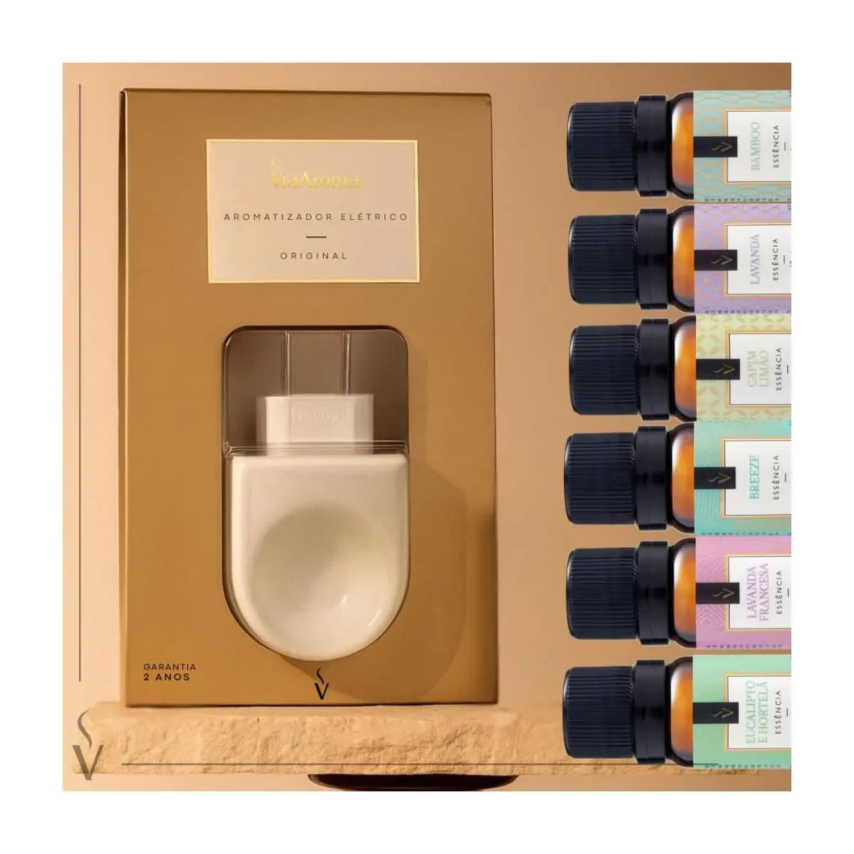 Kit Via Aroma: Aromatizador difusor Porcelana + Essência 10ml (Escolha a Fragrância)