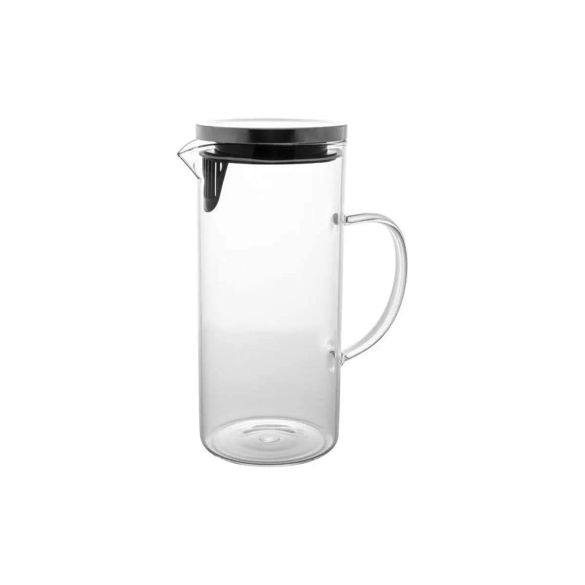 Mimo Style Jarra de Vidro Borossilicato Com Alça e Tampa Hermética Removível em Silicone e Aço Inoxidável, Capacidade 1,3 Litros, Resistente, Suporta Altas e Baixas Temperaturas