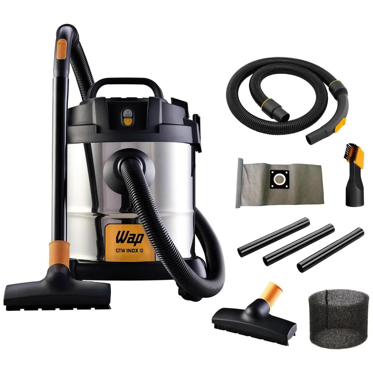 WAP Aspirador de Pó e Água Barril GTW INOX 12, Compacto, 12 Litros, com Filtro Lavável, 160mbar 1400W 127V