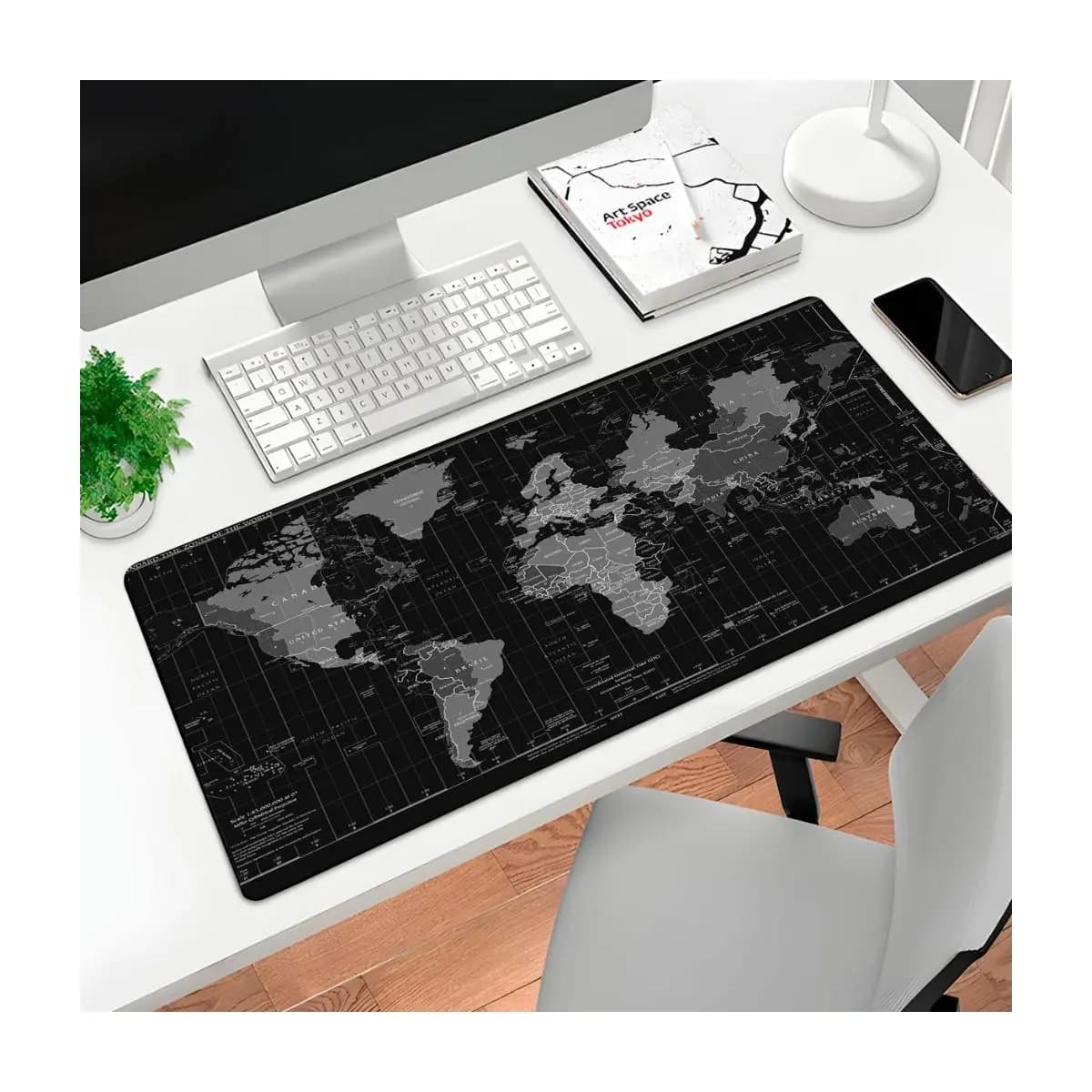 Mousepad Gamer P/ Desktop Estampa Mapa Mundi 70X35CM Preto