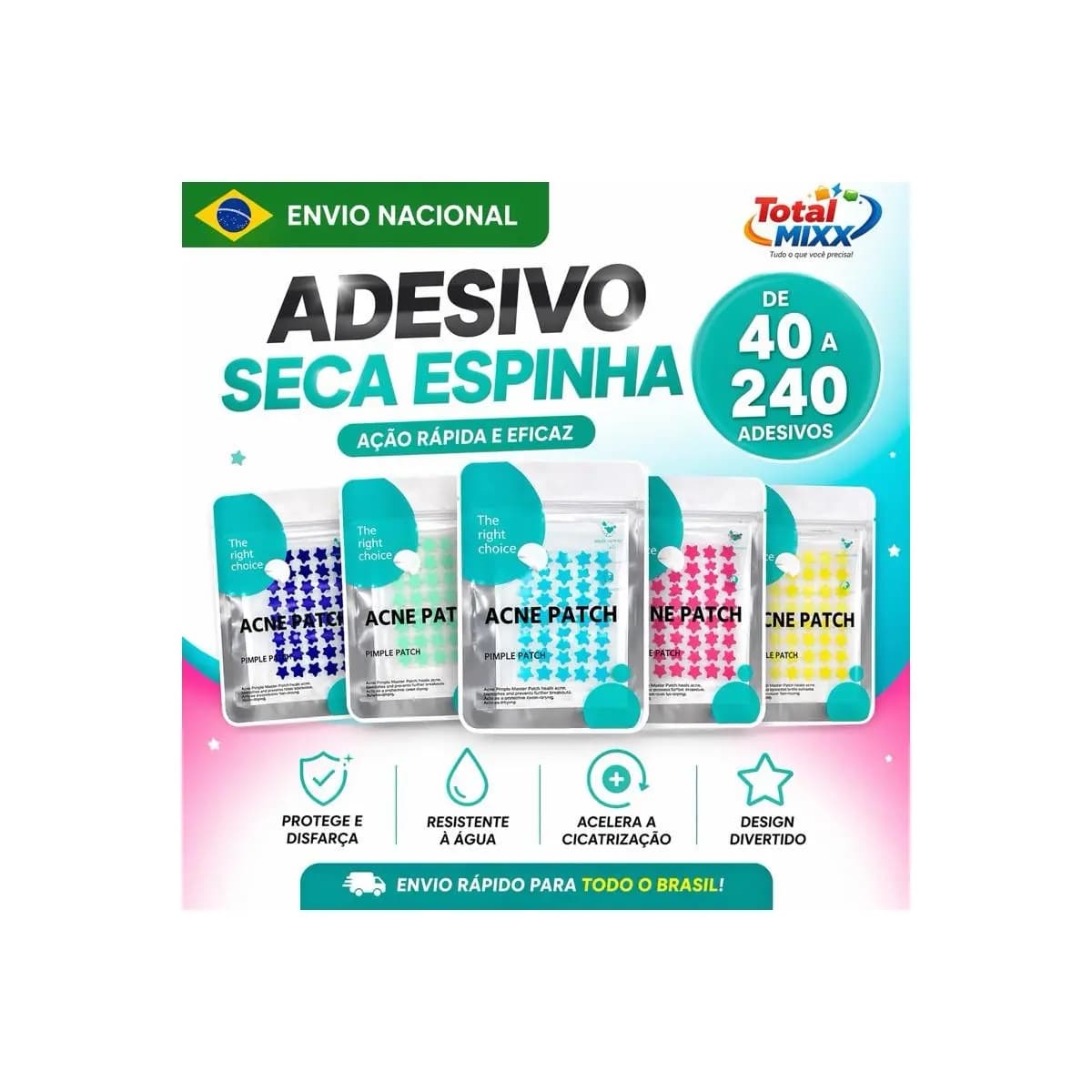 KIT 40-240 Adesivos Seca Espinha Hidrocoloide Seca Acne De Estrela
