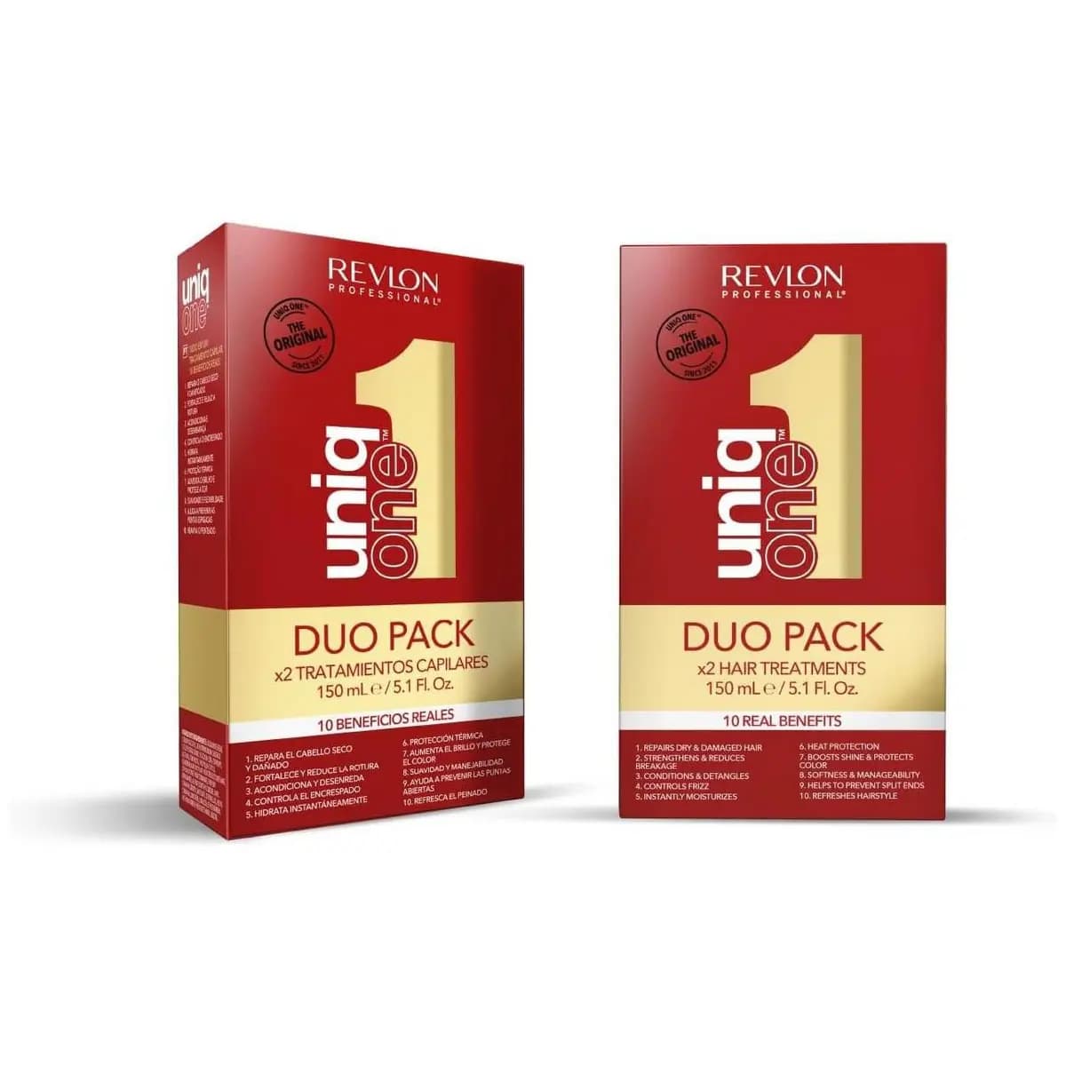 Revlon Professional Duopack UniqOne Clássico Tratamento Capilar, 2 Protetores Térmicos 10 em 1 I Hidratação Profunda I Spray Leave-In I Desembaraça os Cabelos Femininos, 2 x 150 ml